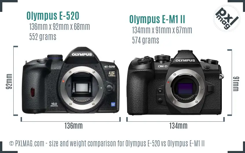 Olympus E-520 vs Olympus E-M1 II size comparison