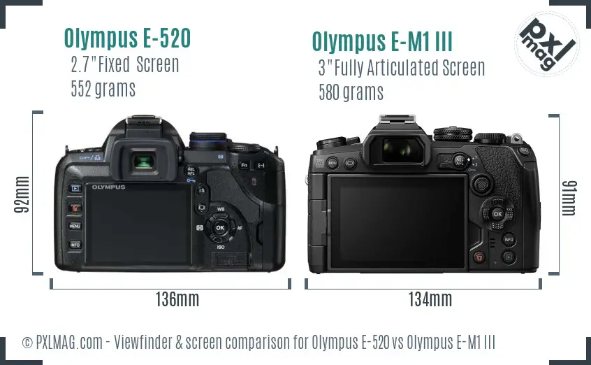 Olympus E-520 vs Olympus E-M1 III Screen and Viewfinder comparison