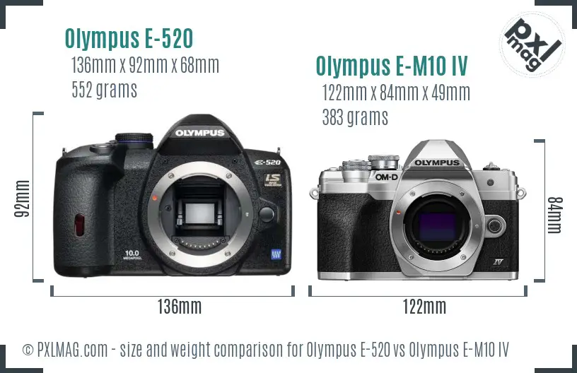 Olympus E-520 vs Olympus E-M10 IV size comparison