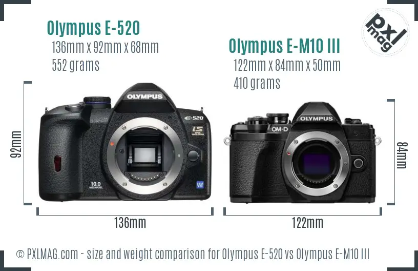 Olympus E-520 vs Olympus E-M10 III size comparison