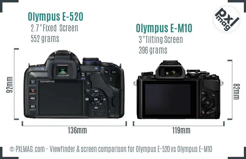 Olympus E-520 vs Olympus E-M10 Screen and Viewfinder comparison