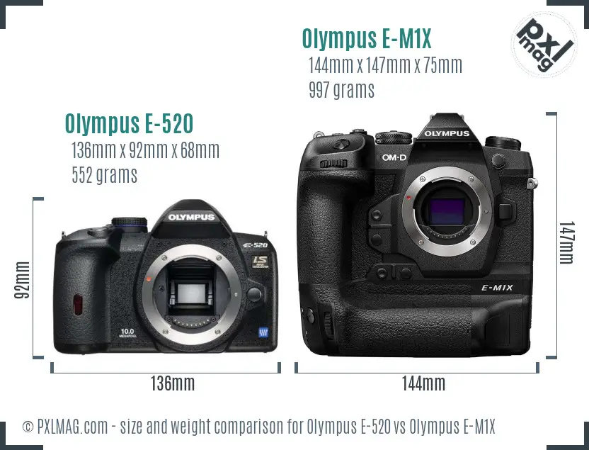 Olympus E-520 vs Olympus E-M1X size comparison