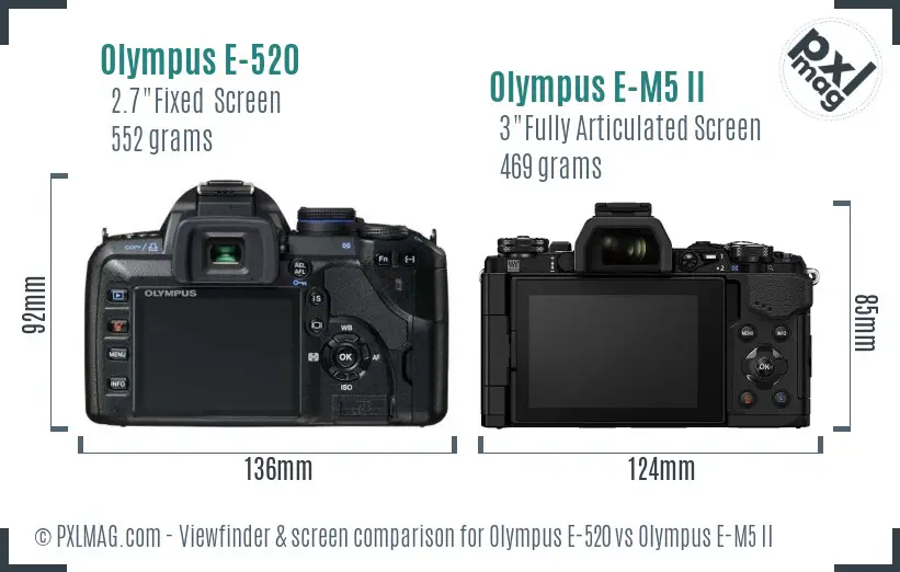 Olympus E-520 vs Olympus E-M5 II Screen and Viewfinder comparison