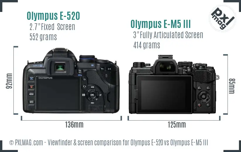 Olympus E-520 vs Olympus E-M5 III Screen and Viewfinder comparison