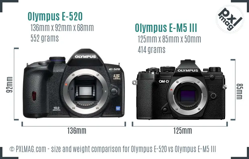 Olympus E-520 vs Olympus E-M5 III size comparison