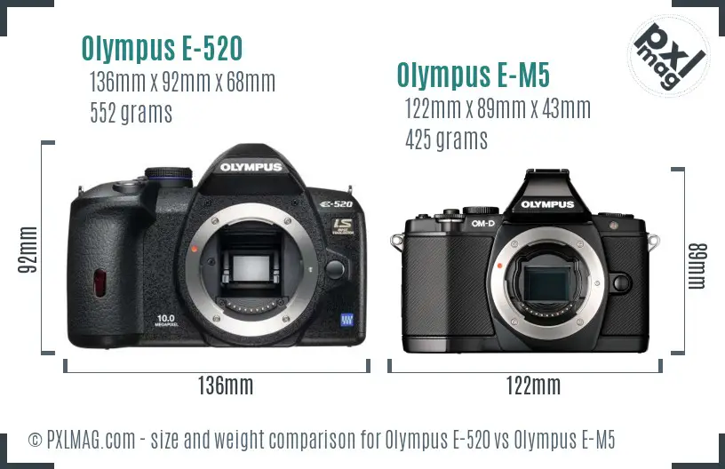 Olympus E-520 vs Olympus E-M5 size comparison