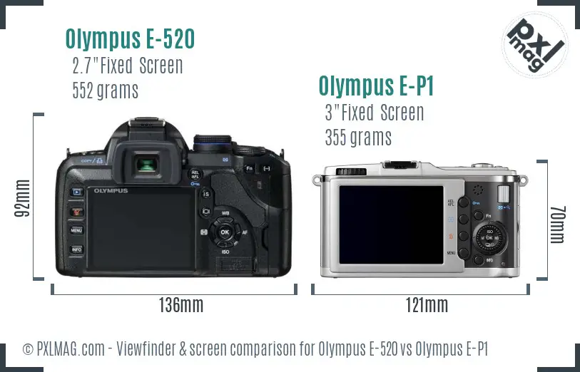 Olympus E-520 vs Olympus E-P1 Screen and Viewfinder comparison