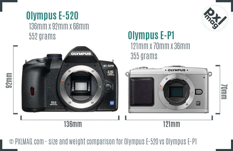 Olympus E-520 vs Olympus E-P1 size comparison