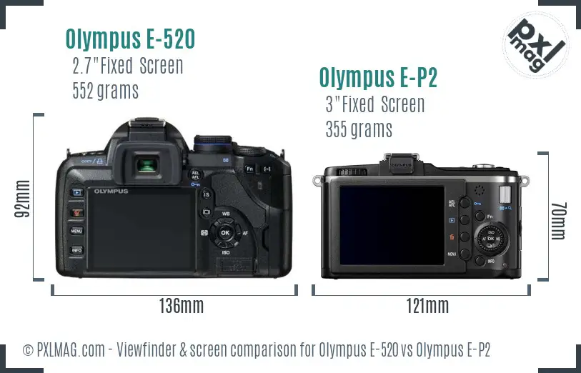 Olympus E-520 vs Olympus E-P2 Screen and Viewfinder comparison