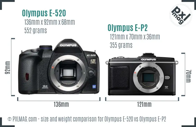 Olympus E-520 vs Olympus E-P2 size comparison