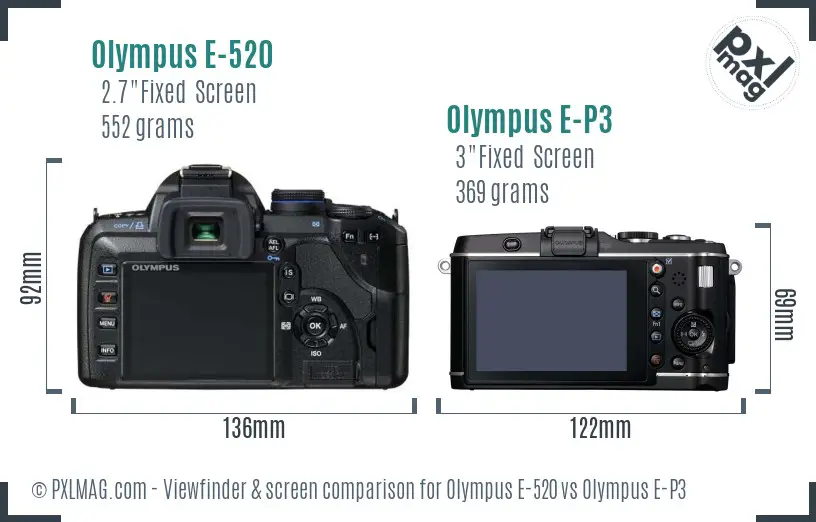 Olympus E-520 vs Olympus E-P3 Screen and Viewfinder comparison