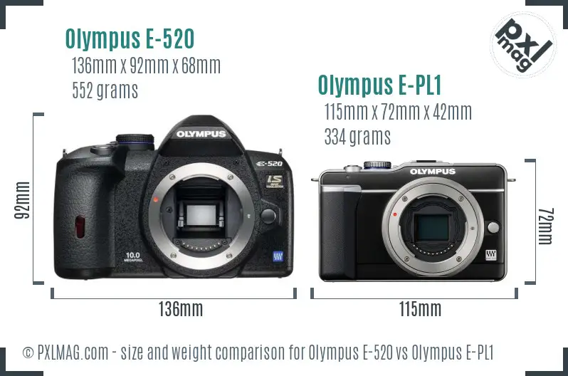 Olympus E-520 vs Olympus E-PL1 size comparison
