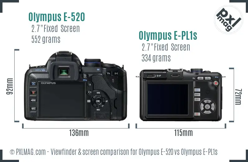 Olympus E-520 vs Olympus E-PL1s Screen and Viewfinder comparison