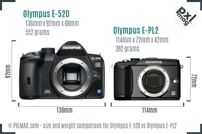 Olympus E-520 vs Olympus E-PL2 size comparison