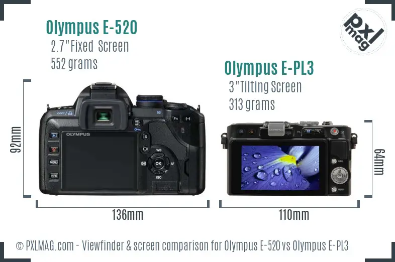 Olympus E-520 vs Olympus E-PL3 Screen and Viewfinder comparison