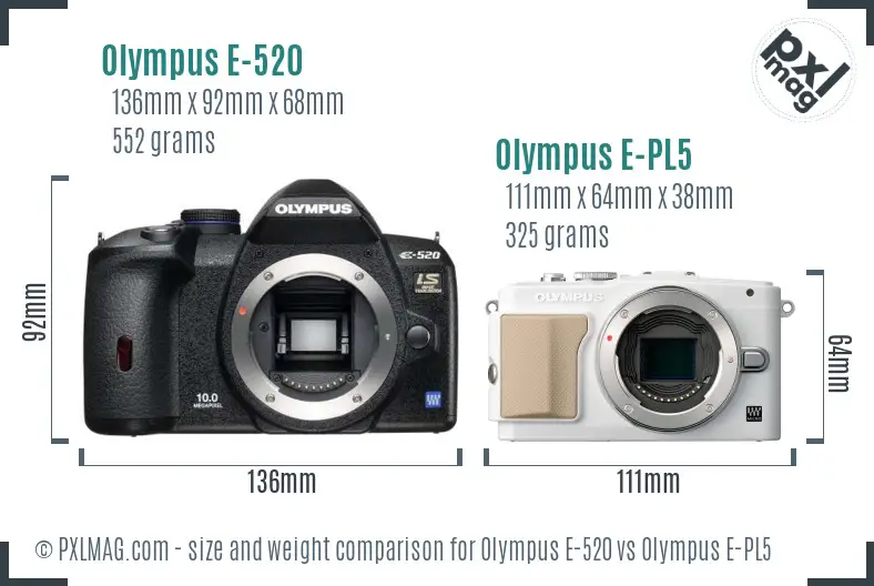 Olympus E-520 vs Olympus E-PL5 size comparison