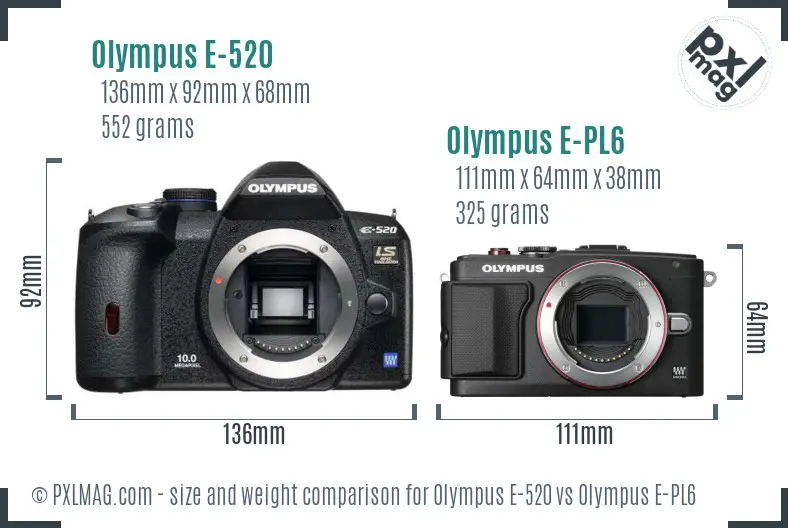 Olympus E-520 vs Olympus E-PL6 size comparison