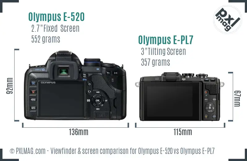 Olympus E-520 vs Olympus E-PL7 Screen and Viewfinder comparison
