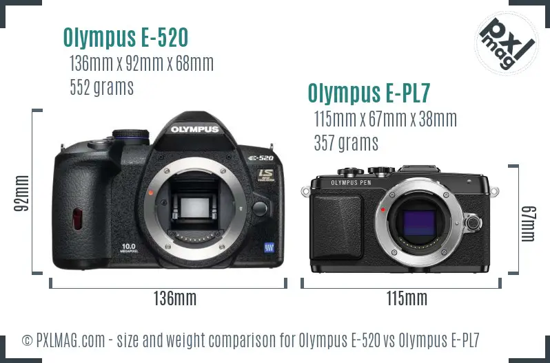 Olympus E-520 vs Olympus E-PL7 size comparison