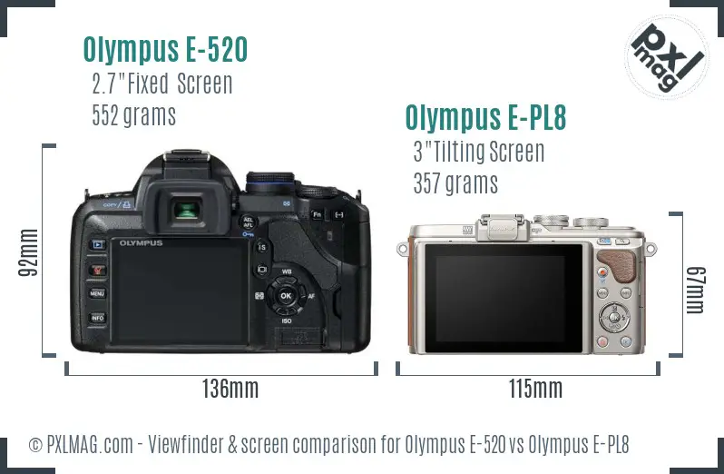 Olympus E-520 vs Olympus E-PL8 Screen and Viewfinder comparison