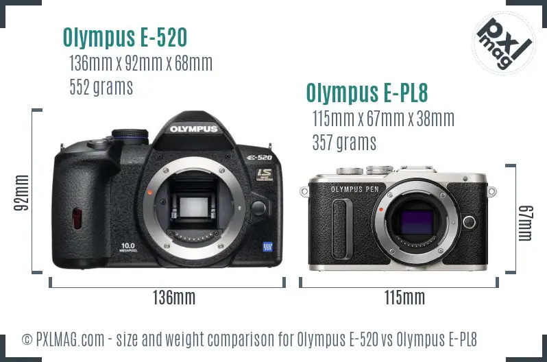 Olympus E-520 vs Olympus E-PL8 size comparison