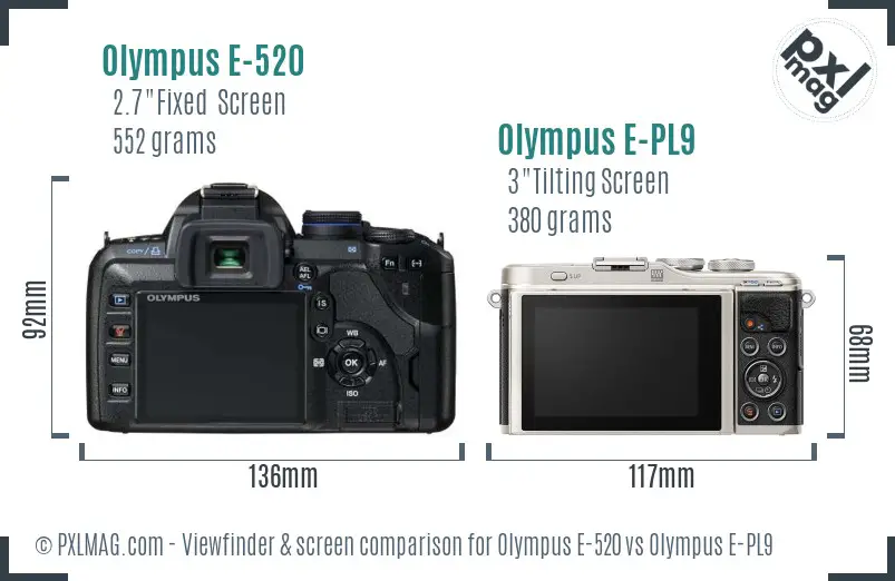 Olympus E-520 vs Olympus E-PL9 Screen and Viewfinder comparison