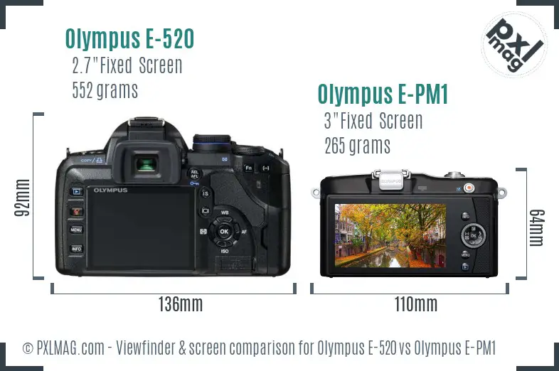 Olympus E-520 vs Olympus E-PM1 Screen and Viewfinder comparison