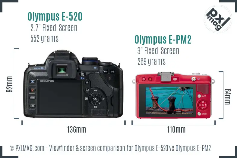Olympus E-520 vs Olympus E-PM2 Screen and Viewfinder comparison