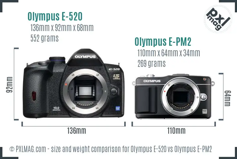Olympus E-520 vs Olympus E-PM2 size comparison