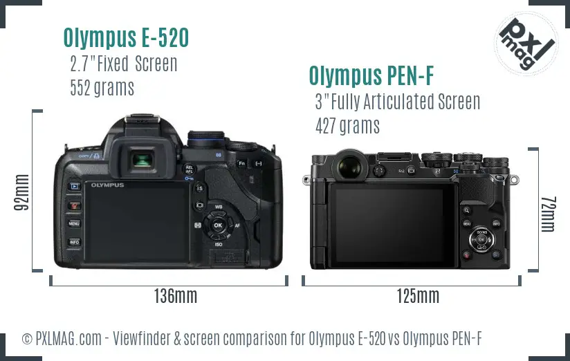 Olympus E-520 vs Olympus PEN-F Screen and Viewfinder comparison