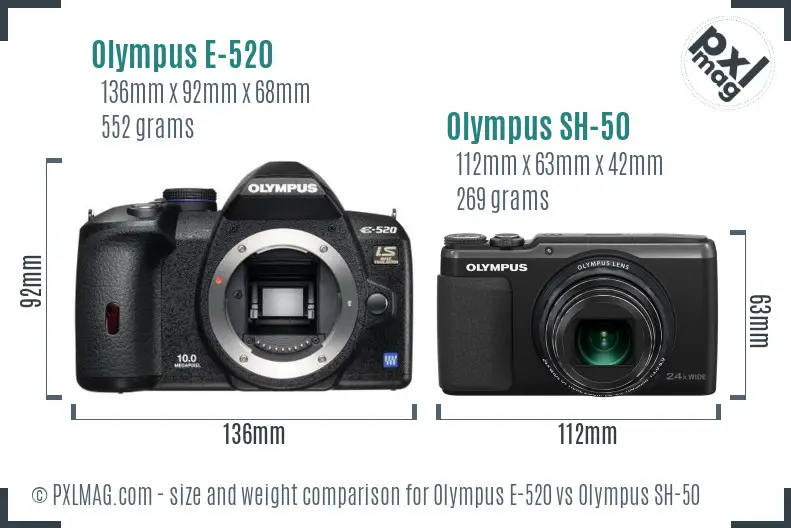 Olympus E-520 vs Olympus SH-50 size comparison