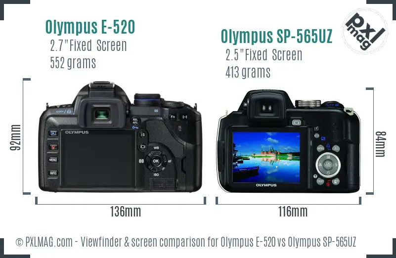 Olympus E-520 vs Olympus SP-565UZ Screen and Viewfinder comparison