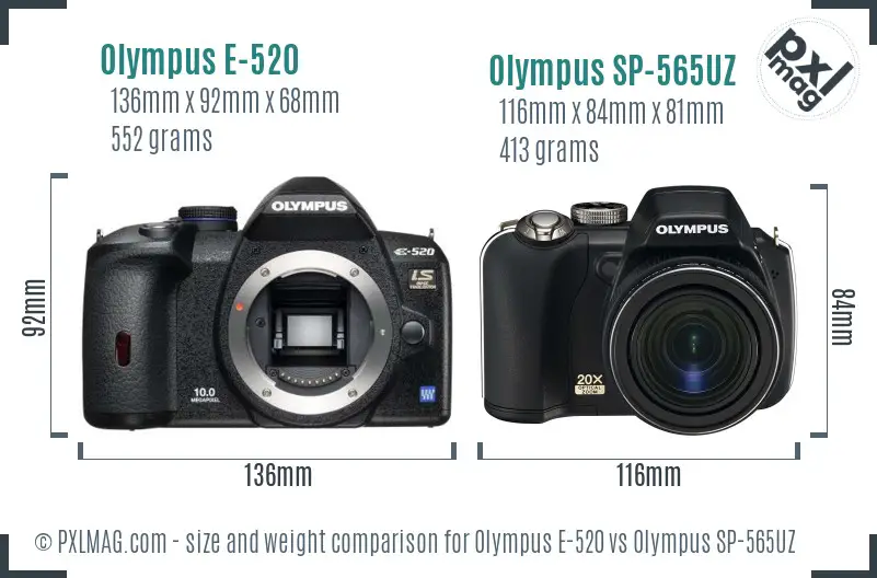 Olympus E-520 vs Olympus SP-565UZ size comparison