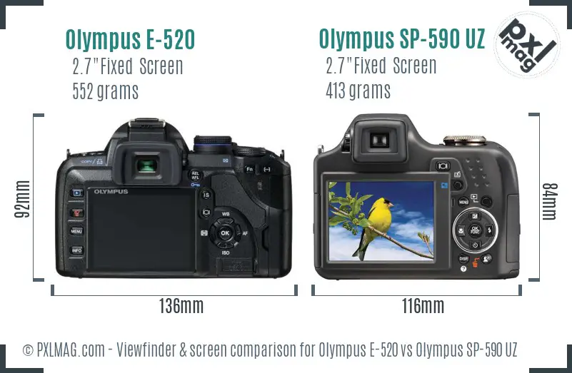 Olympus E-520 vs Olympus SP-590 UZ Screen and Viewfinder comparison
