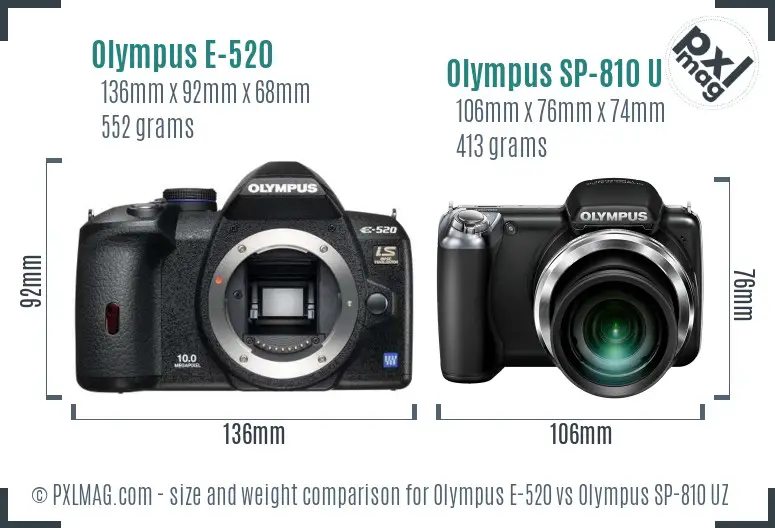 Olympus E-520 vs Olympus SP-810 UZ size comparison