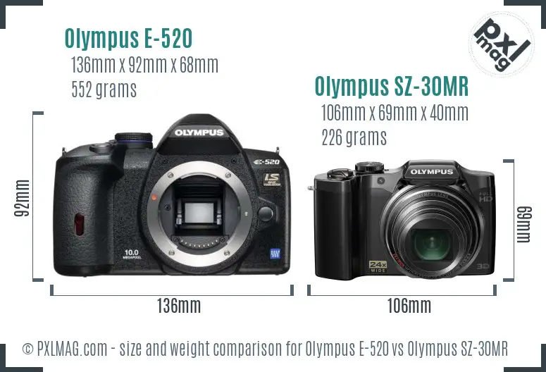 Olympus E-520 vs Olympus SZ-30MR size comparison