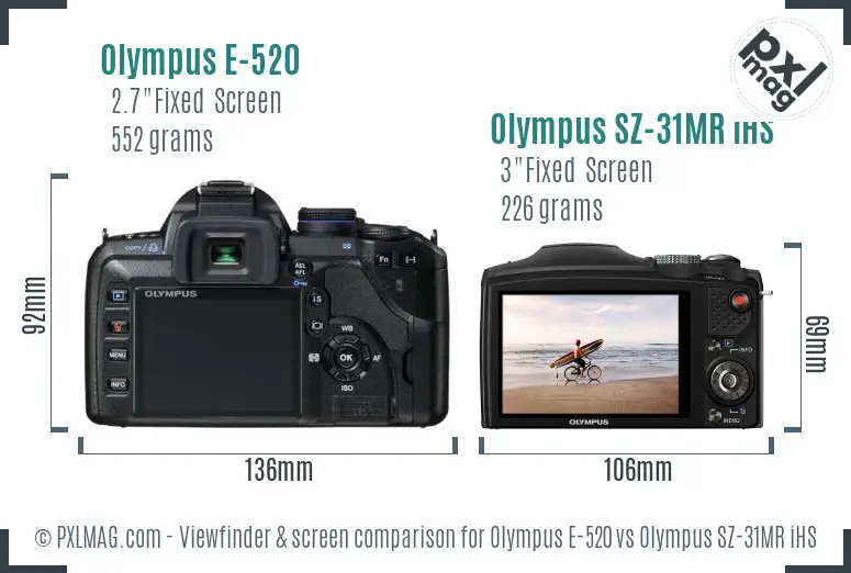 Olympus E-520 vs Olympus SZ-31MR iHS Screen and Viewfinder comparison