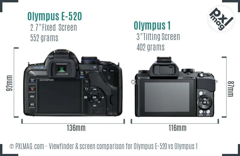 Olympus E-520 vs Olympus 1 Screen and Viewfinder comparison