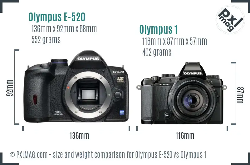 Olympus E-520 vs Olympus 1 size comparison