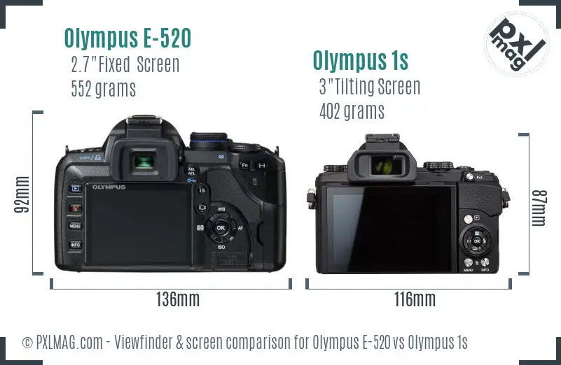 Olympus E-520 vs Olympus 1s Screen and Viewfinder comparison