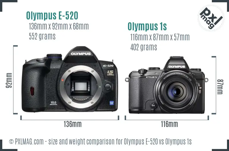 Olympus E-520 vs Olympus 1s size comparison