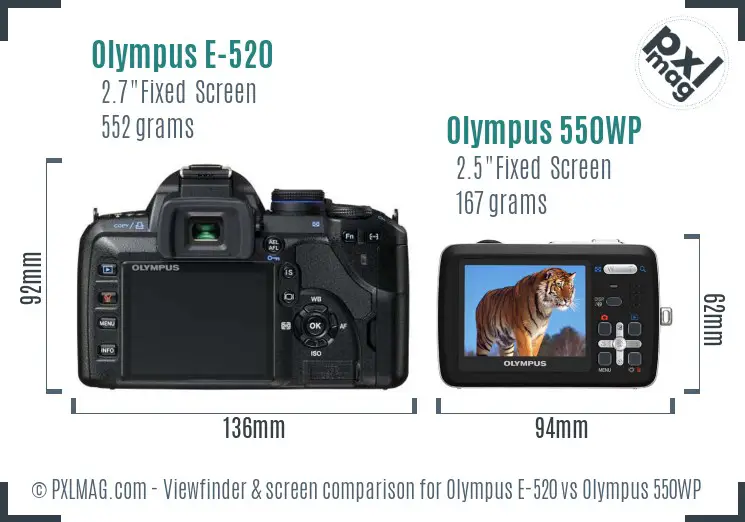 Olympus E-520 vs Olympus 550WP Screen and Viewfinder comparison