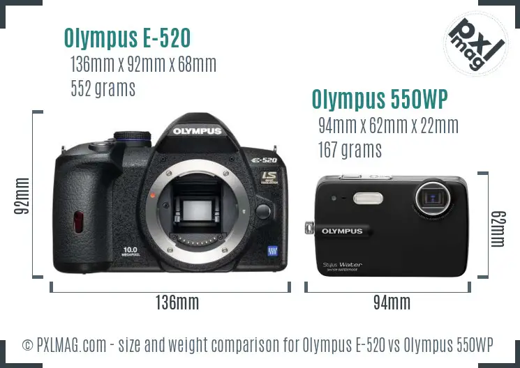 Olympus E-520 vs Olympus 550WP size comparison