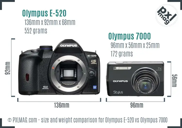 Olympus E-520 vs Olympus 7000 size comparison