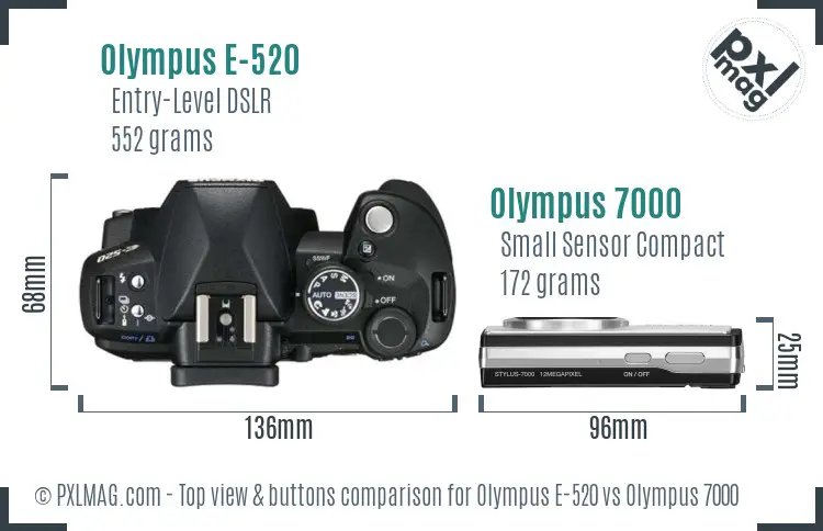 Olympus E-520 vs Olympus 7000 top view buttons comparison