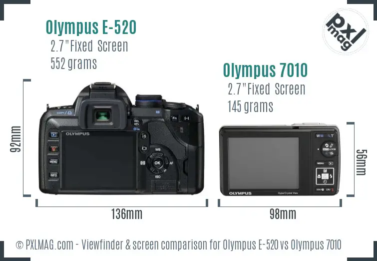 Olympus E-520 vs Olympus 7010 Screen and Viewfinder comparison