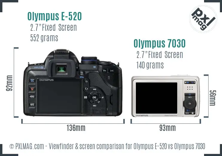 Olympus E-520 vs Olympus 7030 Screen and Viewfinder comparison