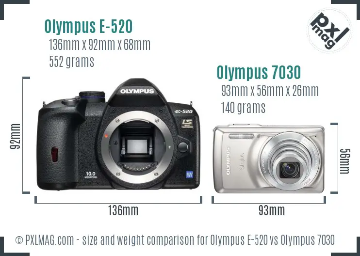 Olympus E-520 vs Olympus 7030 size comparison