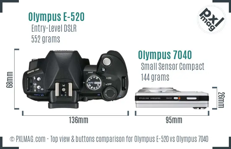 Olympus E-520 vs Olympus 7040 top view buttons comparison