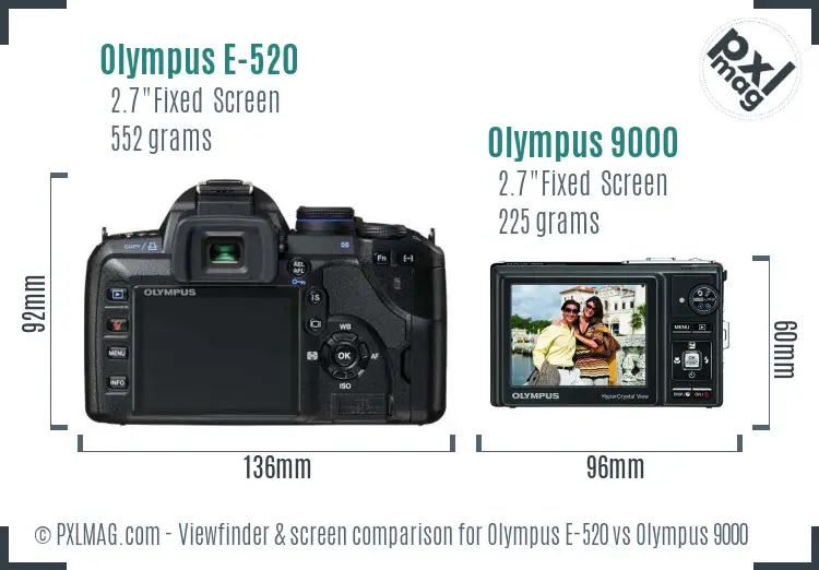 Olympus E-520 vs Olympus 9000 Screen and Viewfinder comparison